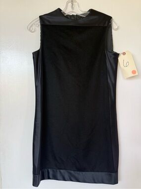 TSE Black Satin-Trim Sleeveless Mini Shift Dress